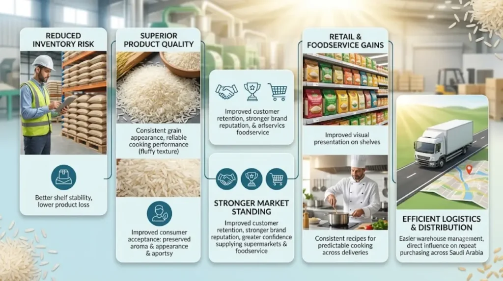 What results can importers expect from professionally processed long-storage Basmati rice?