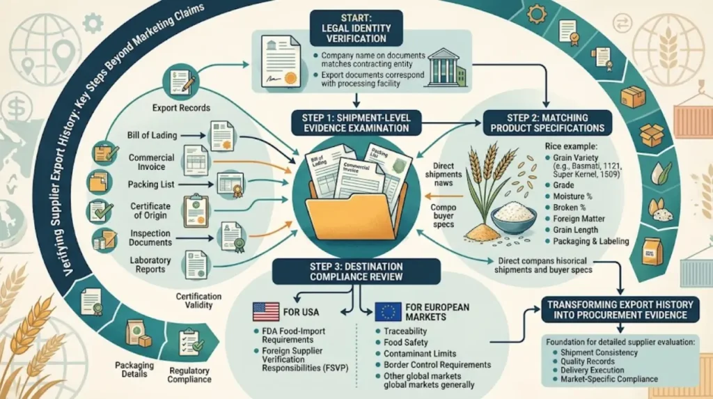 What should buyers verify before relying on a supplier's export history