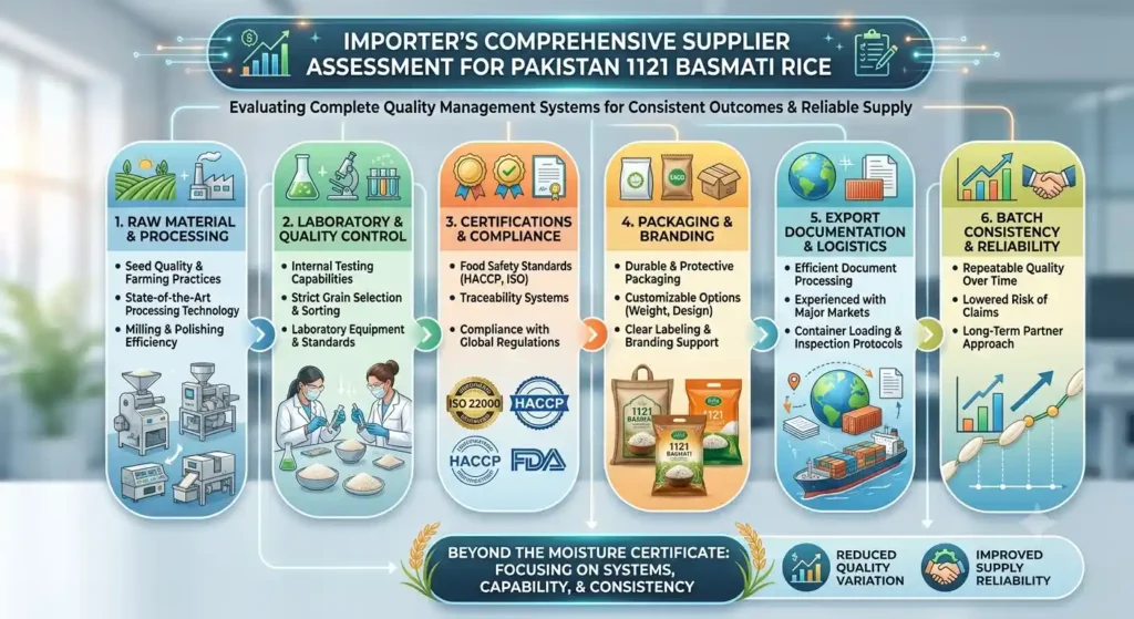 What should importers evaluate before choosing a Pakistan 1121 Basmati rice supplier