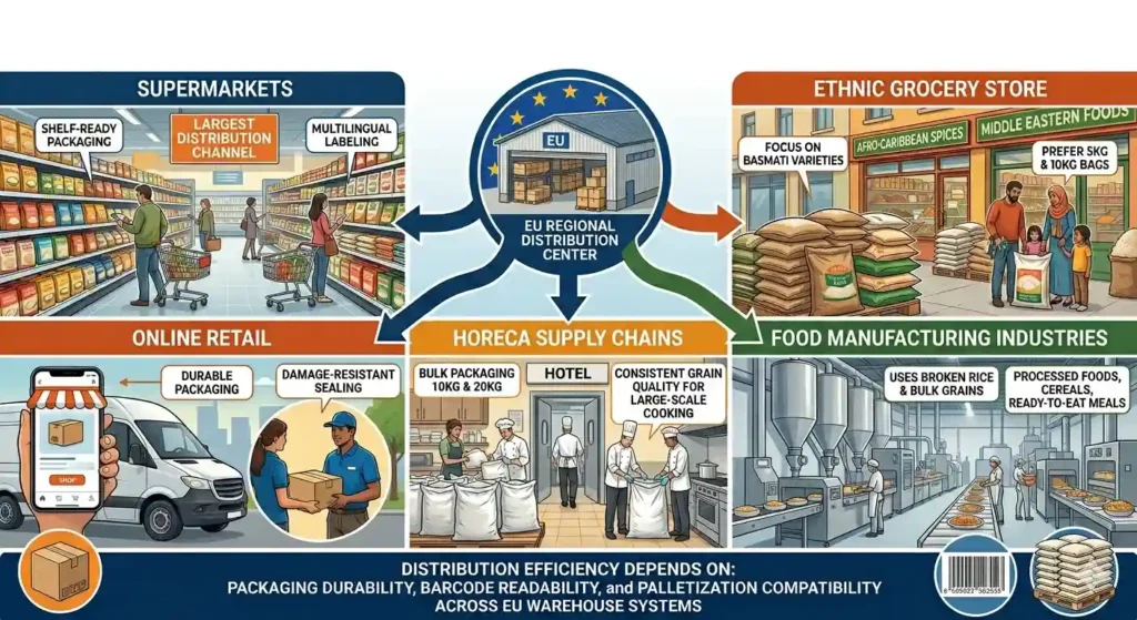 Where is packaged rice used in Germany and EU distribution channels?
