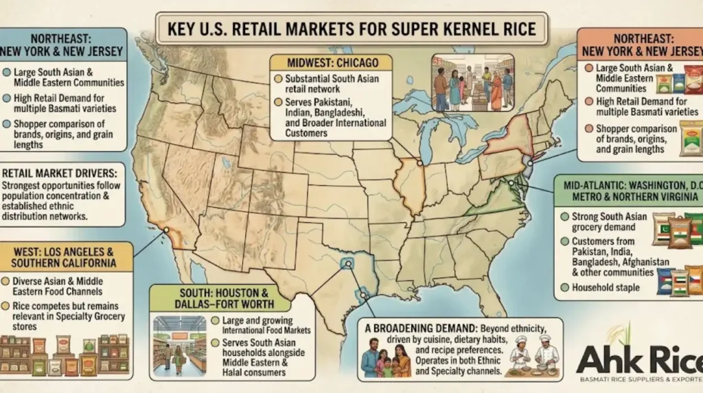Which American markets use Super Kernel Rice?