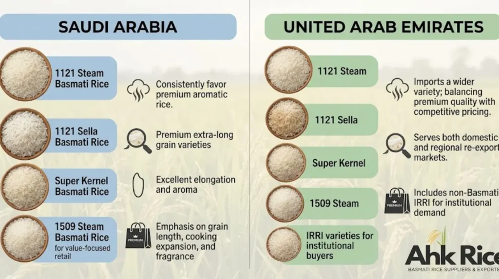 Which Basmati rice grades are most preferred in Saudi Arabia and other Gulf markets?
