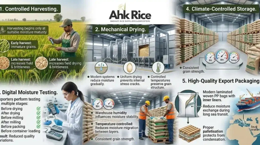 Which moisture control solutions are available for Pakistan Basmati rice exporters?