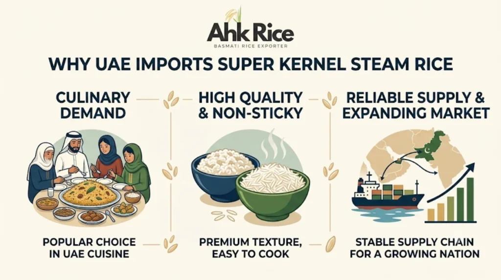 How Super Kernel Steam Rice FOB Pakistan Pricing Impacts UAE Import Costs?
