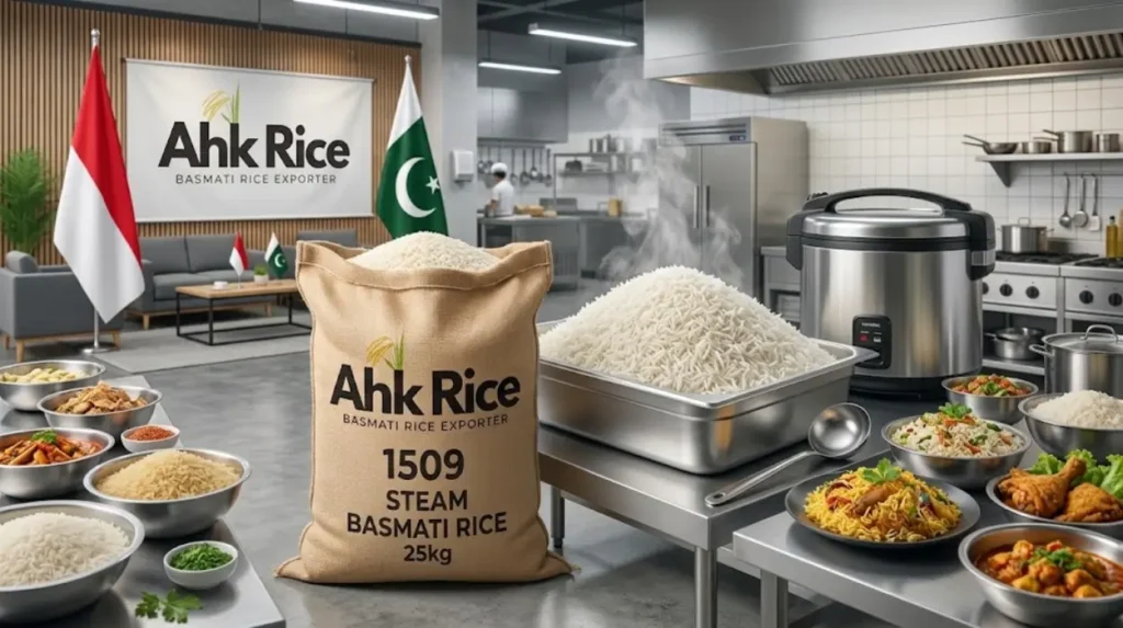 AHK Rice Pakistan 1509 Steam Basmati Rice Supply for Indonesian Foodservice